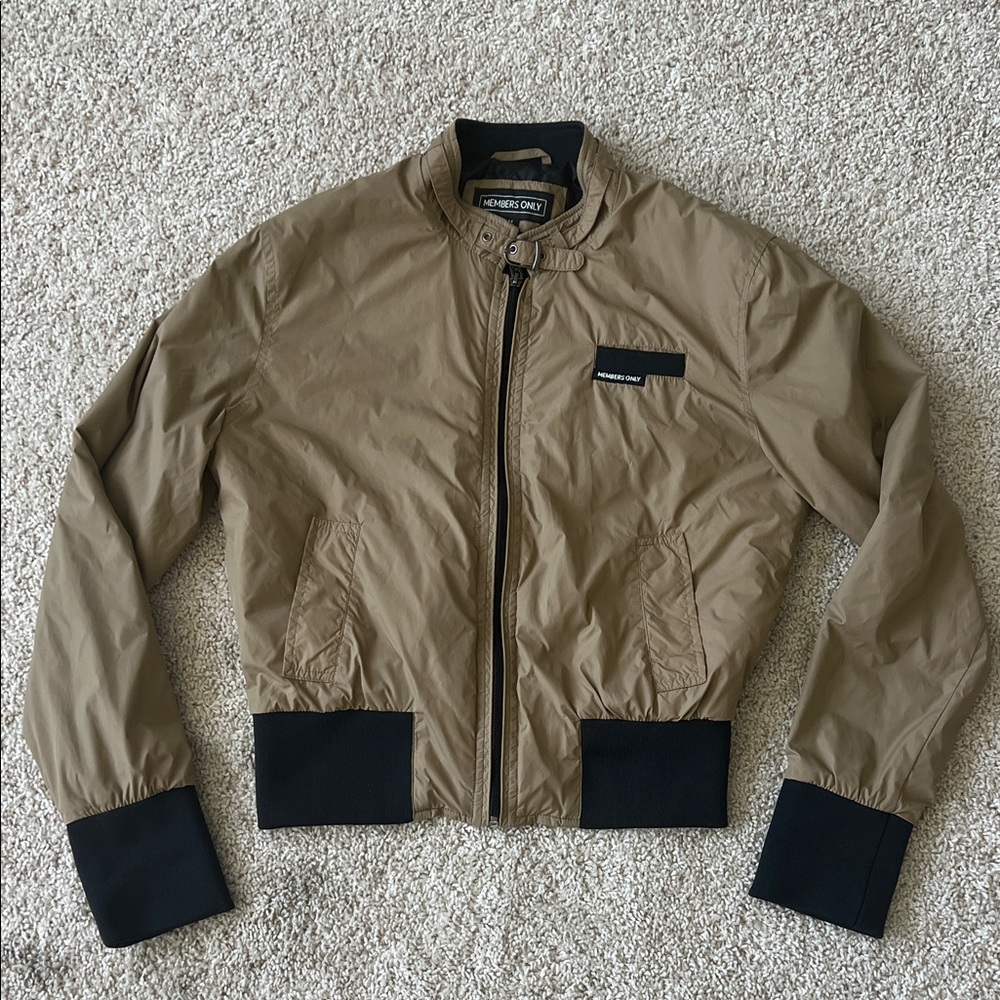 Members Only Khaki Bomber Jacket with Black Accents - Picture 3 of 6